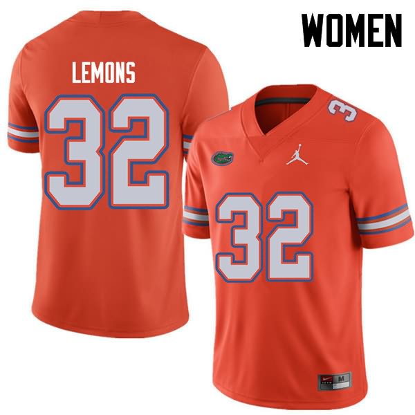 NCAA Florida Gators Adarius Lemons Women's #32 Jordan Brand Orange Stitched Authentic College Football Jersey LDJ4464WG